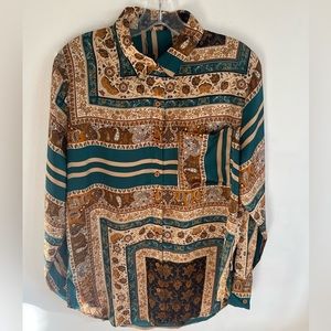 Scarf Print Oversized Button Up Blouse NWOT